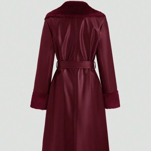 Burgundy Leather Jacket With Fur - Picture 2 of 7